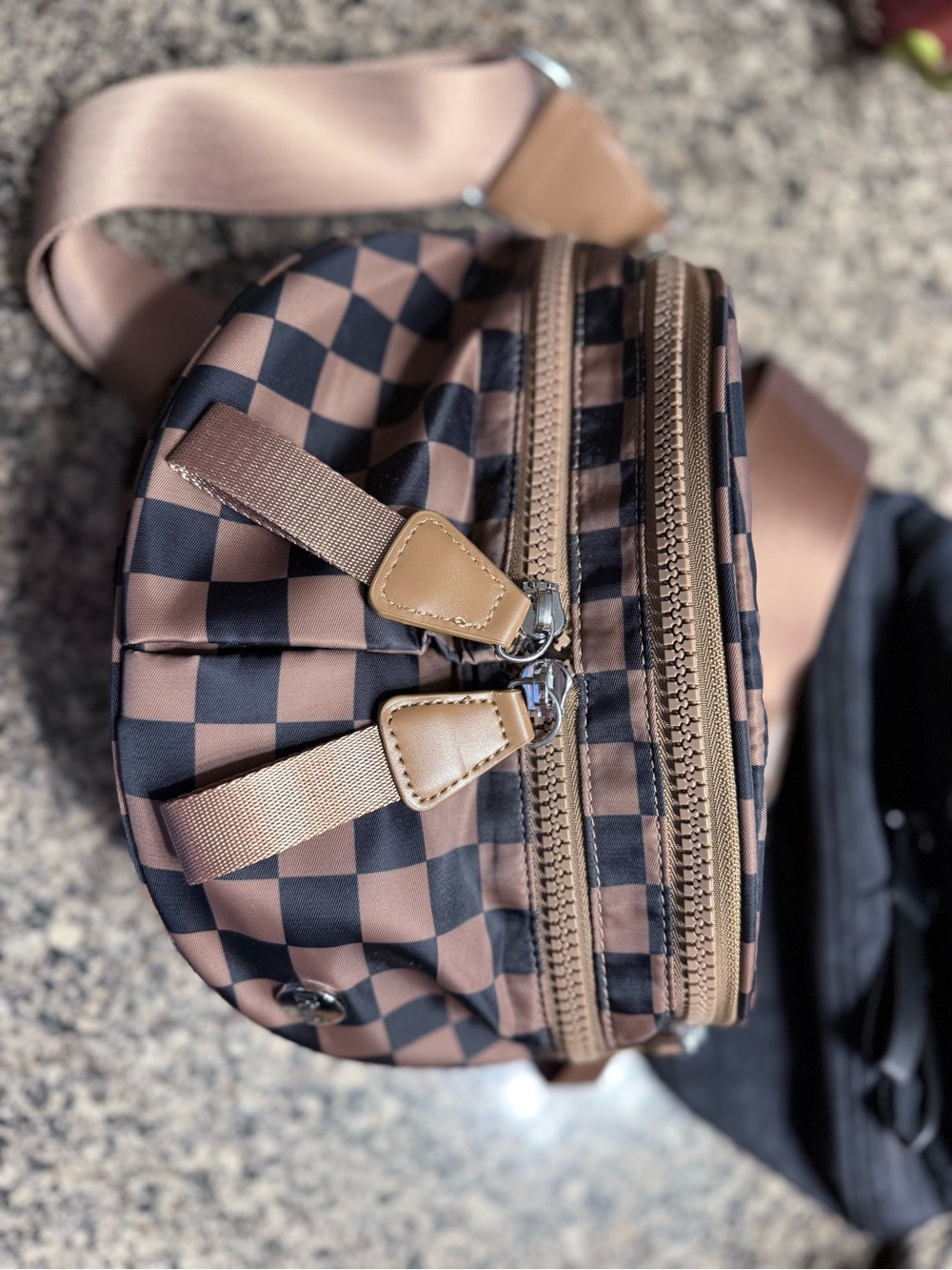 Brown and Black Checkerboard Crossbody Bag for Women